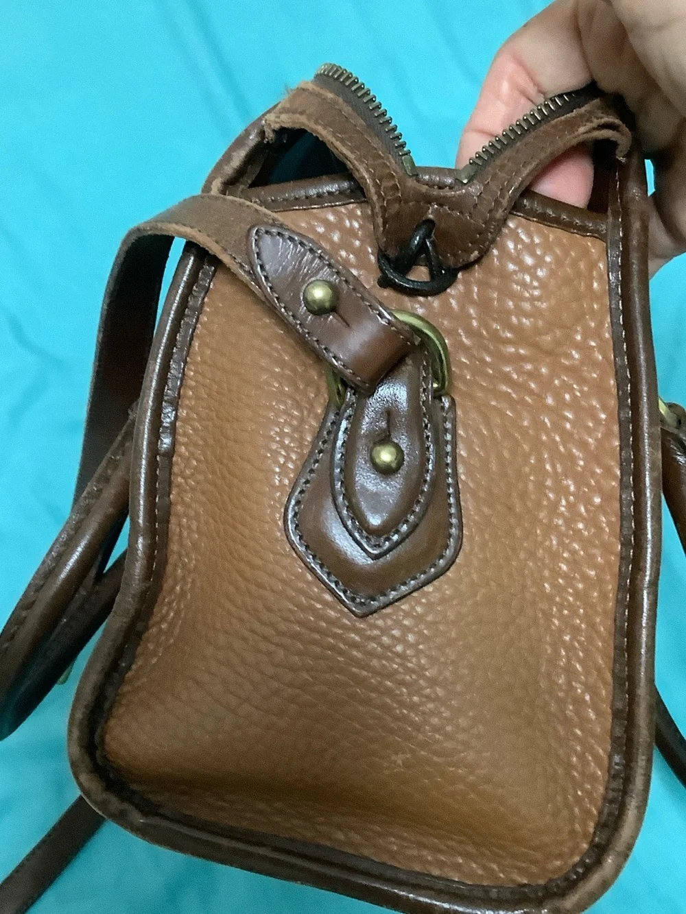 Dooney & Bourke Brown All-Weather Leather Satchel with Gold Hardware